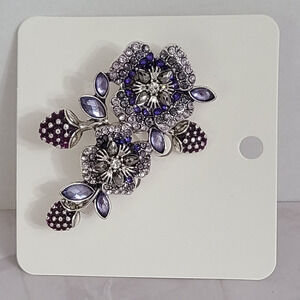 NAPIER Silver Tone Purple Lavender Rhinestone Flower w/Strawberries Brooch Pin